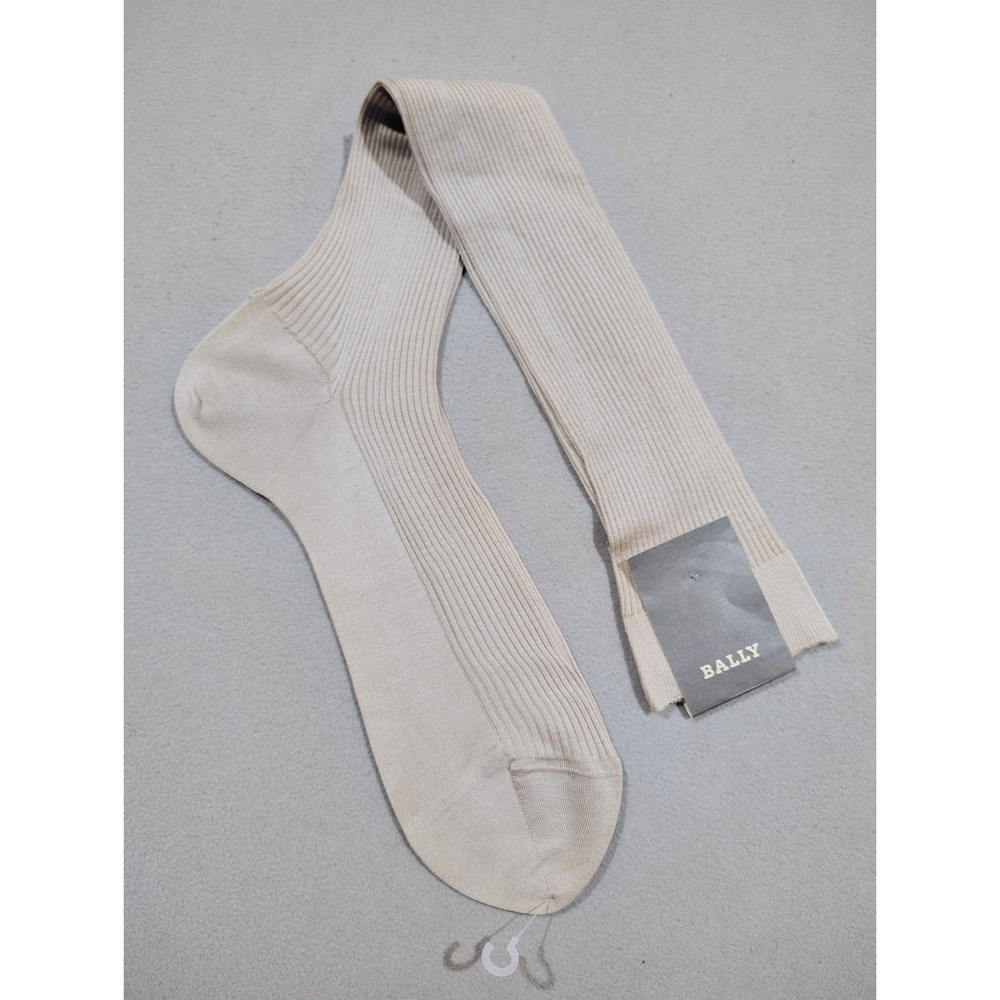 Bally Mens Long Ribbed Socks Beige US 10.5-12 NWT
